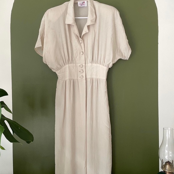 Vintage Ivory Empire Waist Dress with Tags CARON - Picture 3 of 5